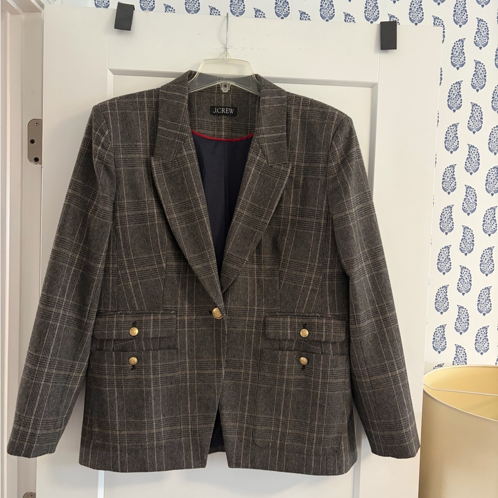 J. Crew Houndstooth Blazer with Gold Buttons